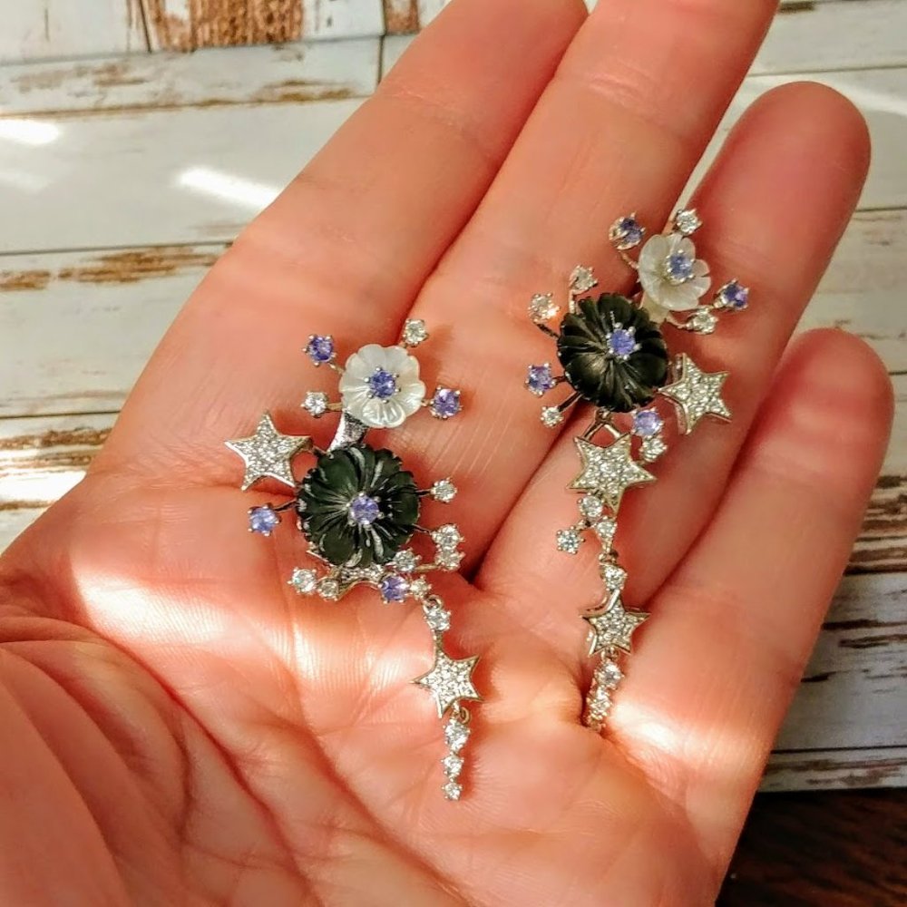 Artisan Tanzanite Floral Sterling Earrings - Picture 8 of 10